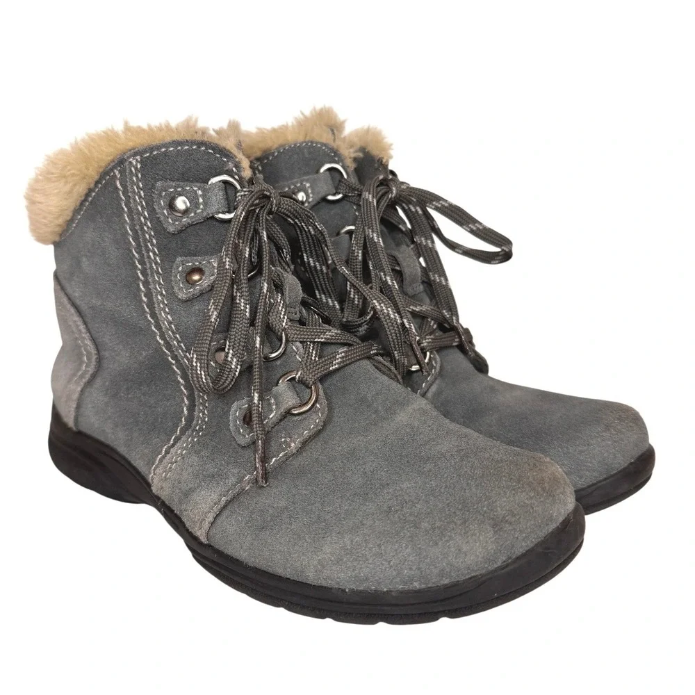 Earth Origins Crowley Suede Lace Up Boots Size 7.5 Faux Fur Lined Winter Outdoor